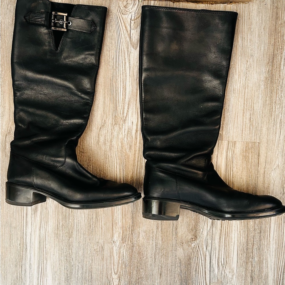 Black Leather Knee-High Boots